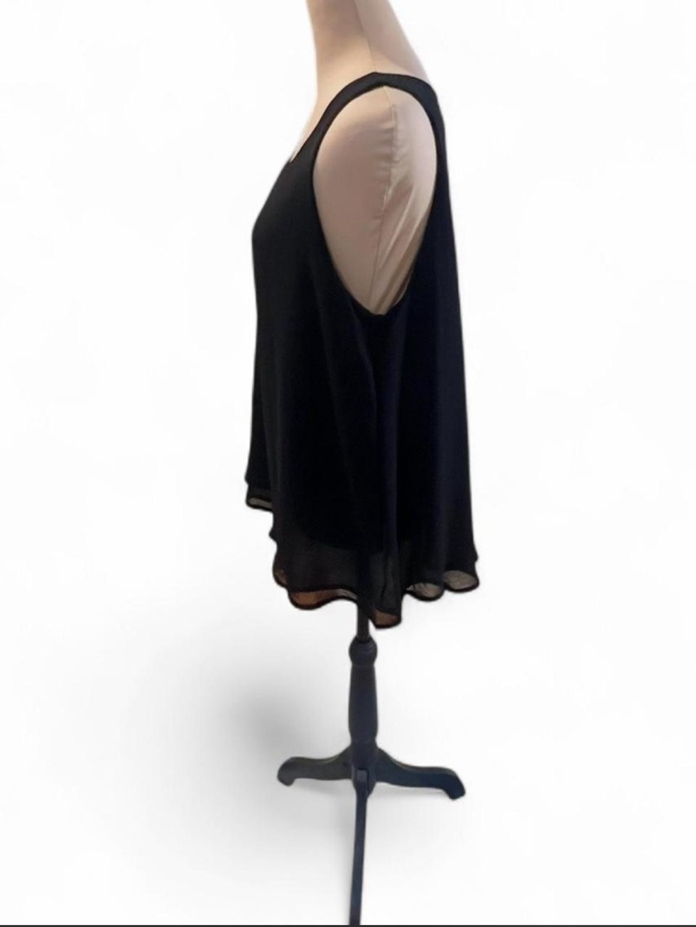 Black 2 Layered Sleeveless Top with Back Button Closure- Size Large - Picture 4 of 7